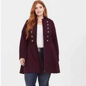 BURGUNDY ZIP MILITARY COAT